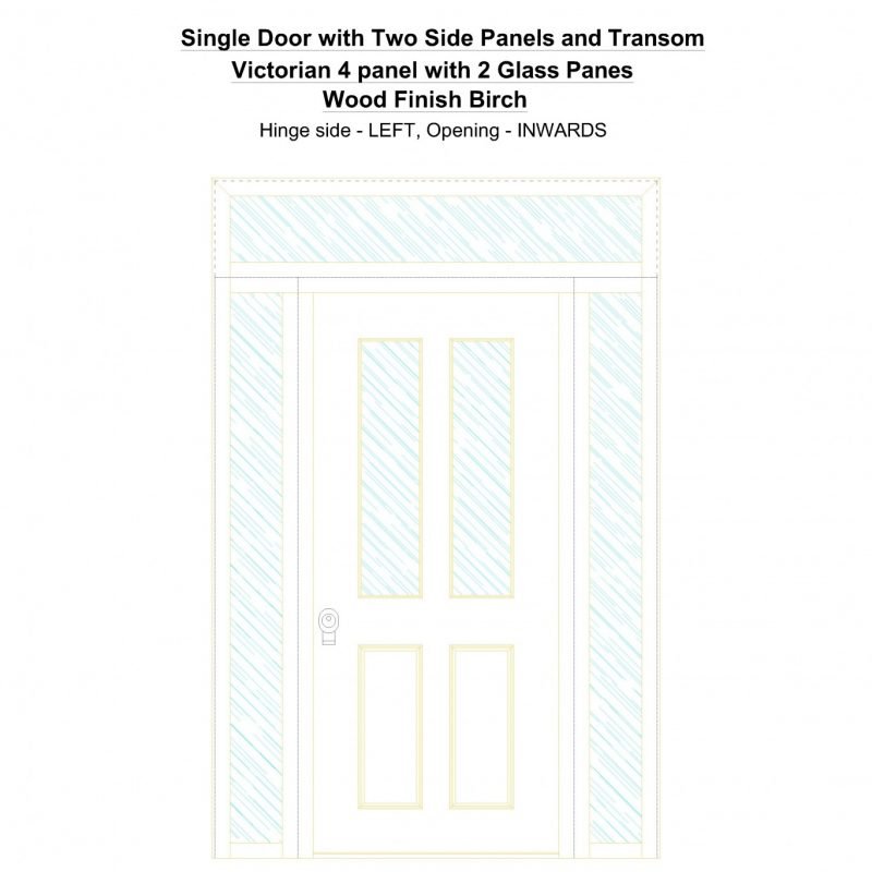 Sd2spt Victorian 4 Panel With 2 Glass Panes Wood Finish Birch Security Door